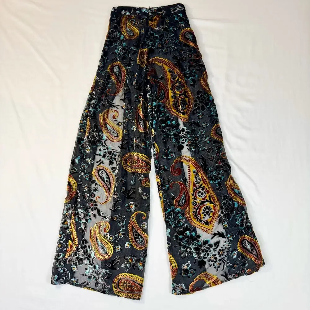 Lioness Velvet Burnout Paisley Wide Leg Pants Women's Small Whimsigoth Festival - Picture 5 of 15